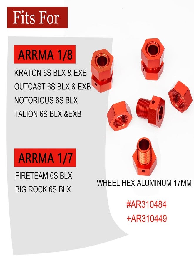 MOSHNOLY 4 Sets 17mm Thick Extended Aluminum Wheel Hex Nut with Bearing Steel Pins Upgrade for Arrma 6S 1/8 Outcast/Talion/Kraton/Notorious/1/7 Fireteam/Big Rock,Wheel Hex Nut W/Pins AR310484/ARA311117-Red - Image 2