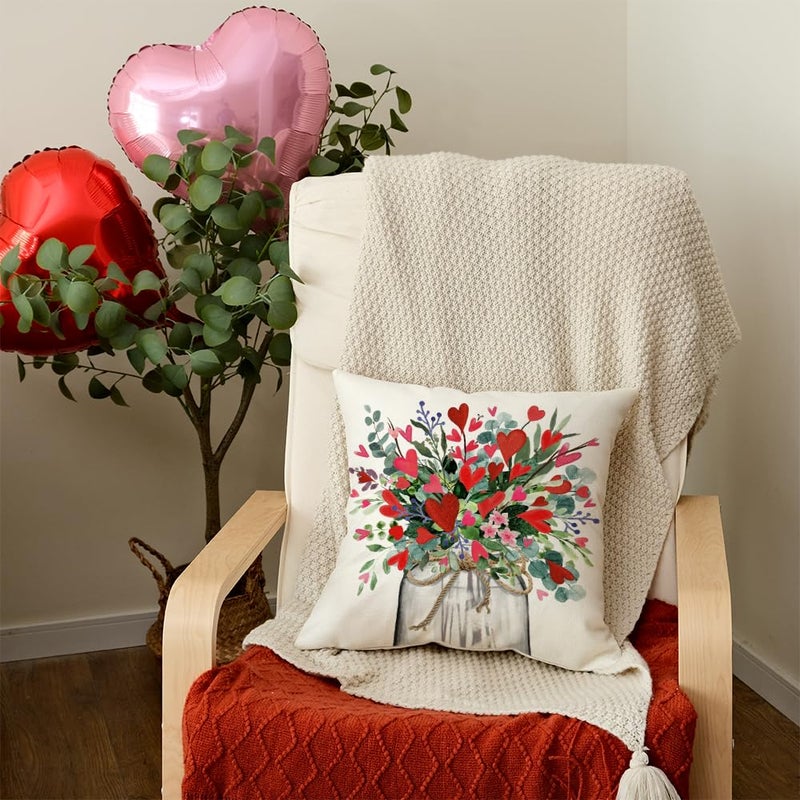 AACORS Valentines Day Pillow Cover 18X18 Inch Vase Heart Floral Decor Holiday Farmhouse Pillow Case Gifts Decoration for Home Sofa Couch AA300-18 - Image 2