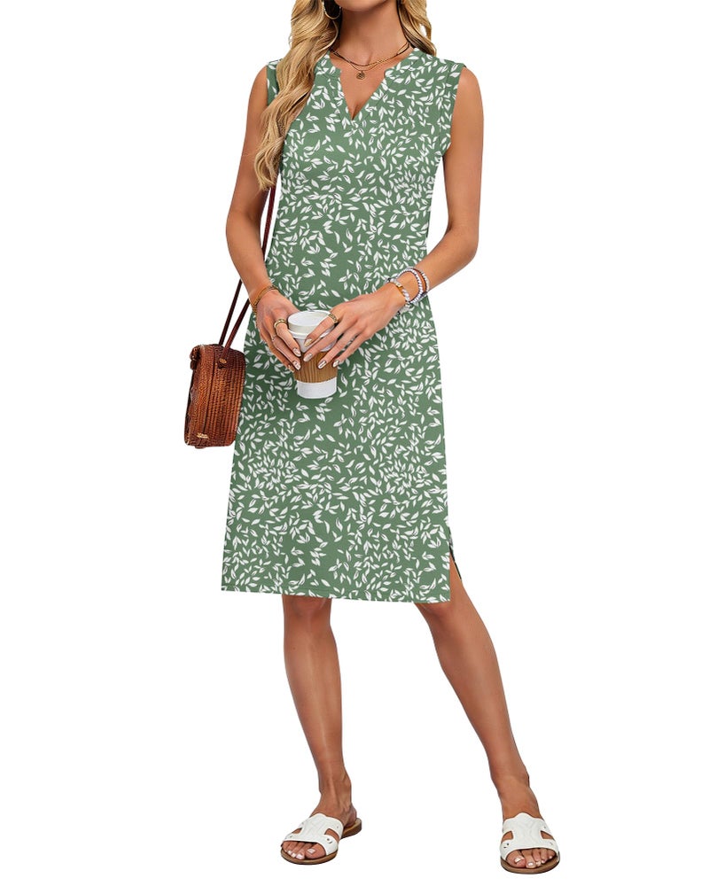 AUSELILY Summer Sleeveless V Neck Dresses for Women 2026 Knee Length Sundresses Casual Tank Beach Dresses with Pockets Flyleaf Olive Large - Image 1