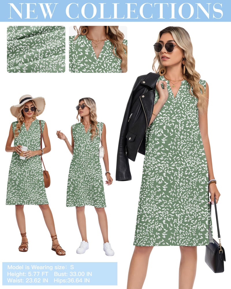 AUSELILY Summer Sleeveless V Neck Dresses for Women 2026 Knee Length Sundresses Casual Tank Beach Dresses with Pockets Flyleaf Olive Large - Image 5