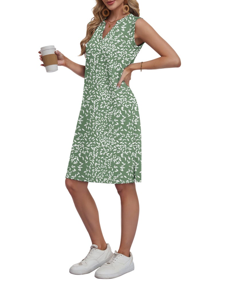 AUSELILY Summer Sleeveless V Neck Dresses for Women 2026 Knee Length Sundresses Casual Tank Beach Dresses with Pockets Flyleaf Olive Large - Image 4