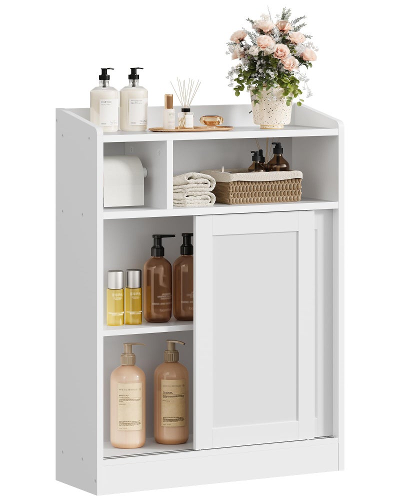 CHOEZON Slim Bathroom Storage Cabinet, Bathroom Floor Cabinet, Storage Organizer with Toilet Paper Holder, Sliding Doors and Adjustable Shelf, for Small Spaces, Bathroom, Living Room, Kitchen, White - Image 1