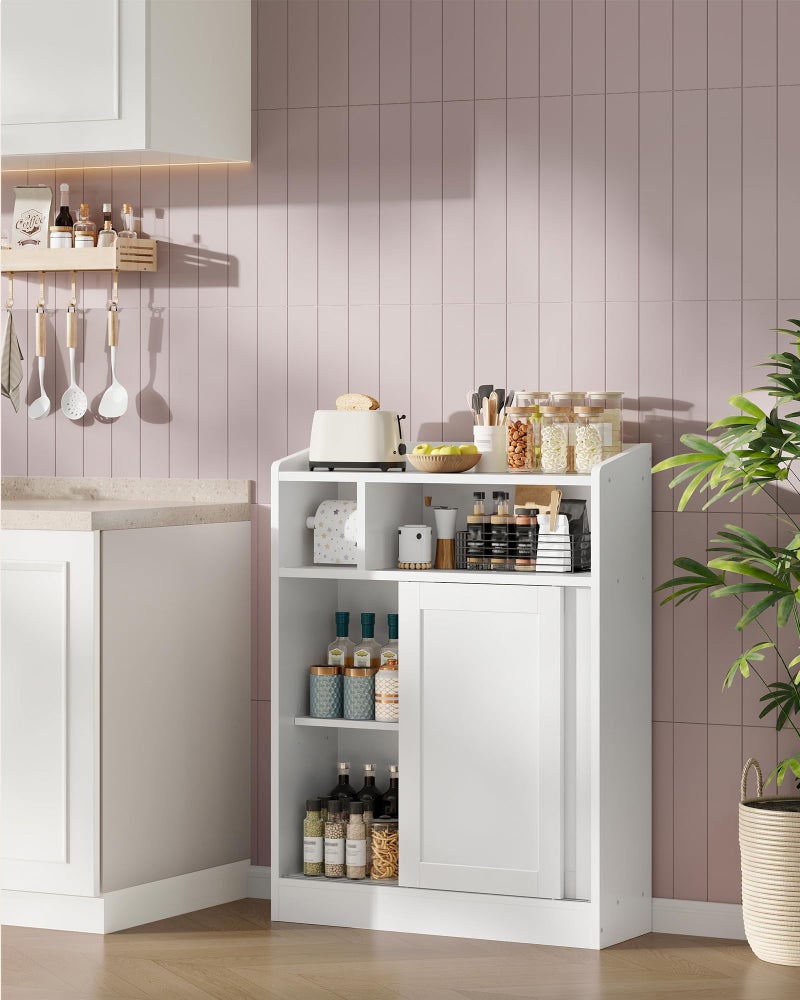 CHOEZON Slim Bathroom Storage Cabinet, Bathroom Floor Cabinet, Storage Organizer with Toilet Paper Holder, Sliding Doors and Adjustable Shelf, for Small Spaces, Bathroom, Living Room, Kitchen, White - Image 3