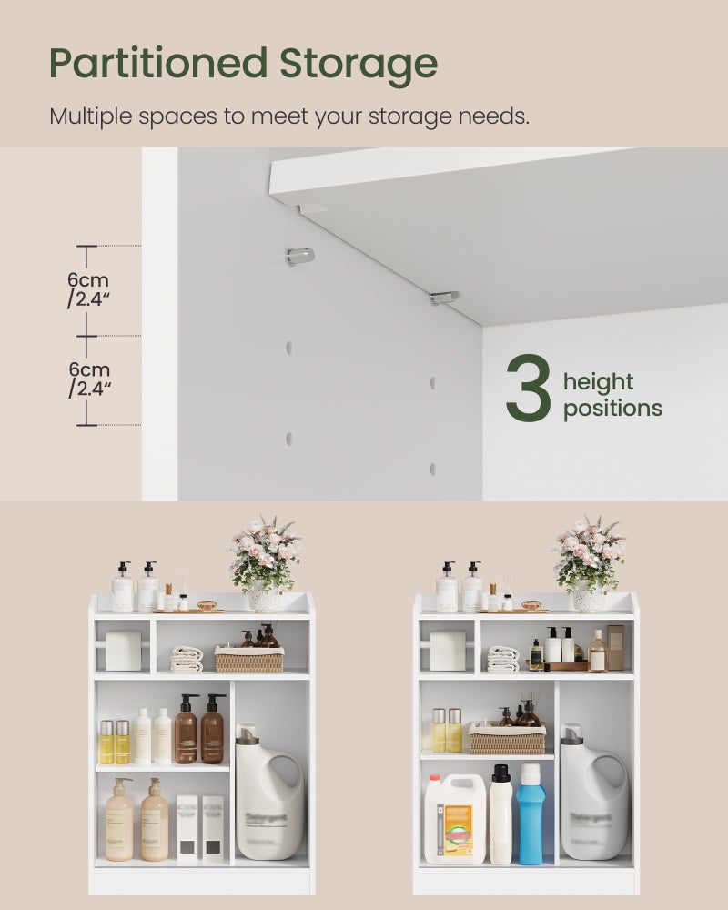 CHOEZON Slim Bathroom Storage Cabinet, Bathroom Floor Cabinet, Storage Organizer with Toilet Paper Holder, Sliding Doors and Adjustable Shelf, for Small Spaces, Bathroom, Living Room, Kitchen, White - Image 5