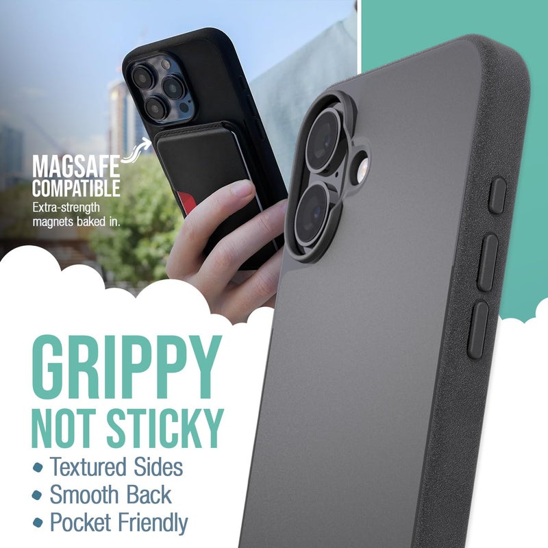 SmartishÂ® iPhone 16 Plus MagSafe Case - Gripmunk Magnetic Slim Case [Lightweight + Protective] Thin Grip Cover with Microfiber Lining for Apple iPhone 16 Plus - Black Tie Affair - Image 2