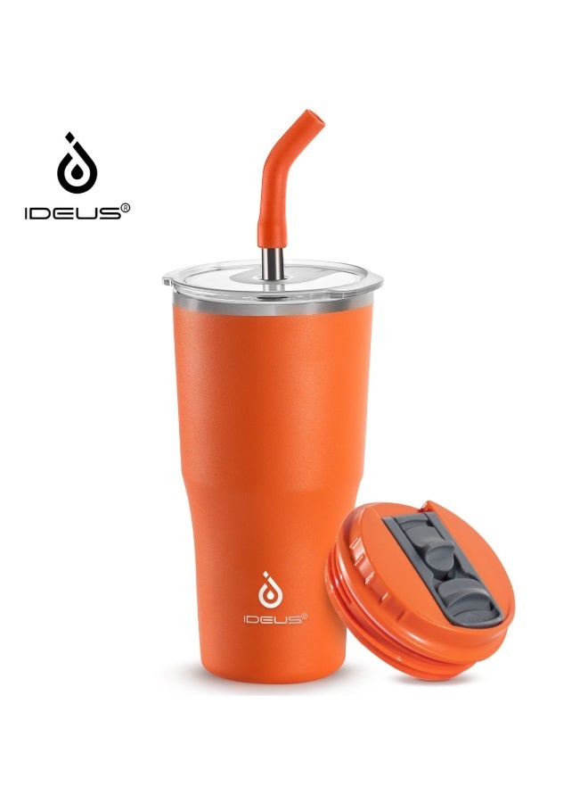 IDEUS 18oz Double Lid Insulated Mug with Straw, Large Capacity, 532ml Ice Cup - Image 1