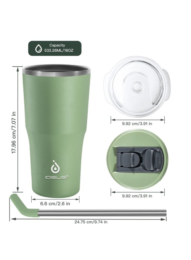 IDEUS 18oz Double Lid Insulated Mug with Straw, Large Capacity, 532ml Ice Cup - Image 5