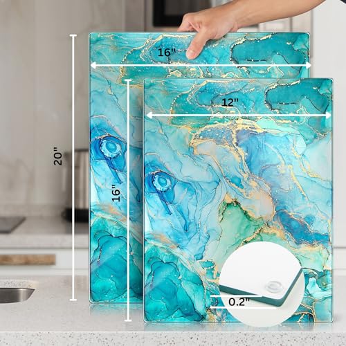 Kitchenville Glass Cutting Board 16"x12": Tempered Glass Kitchen Counter Protector - Durable- Scratch-Resistant, Heat-Proof - Design 9 - Teal Ocean - Image 4