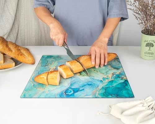 Kitchenville Glass Cutting Board 16"x12": Tempered Glass Kitchen Counter Protector - Durable- Scratch-Resistant, Heat-Proof - Design 9 - Teal Ocean - Image 3