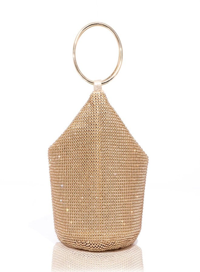 PHILOMENA Rhinestone Top Handle Evening Bag for Women, Sparkly Clutch Purse Elegant Mini Bucket Handbag for Party Wedding Dinner (Gold) - Image 1