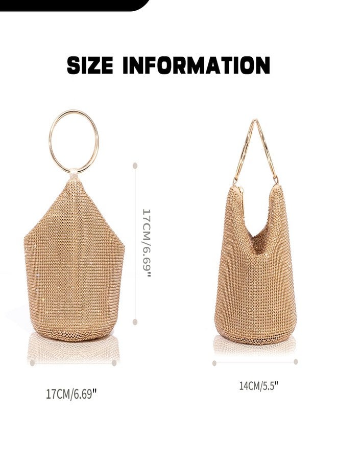 PHILOMENA Rhinestone Top Handle Evening Bag for Women, Sparkly Clutch Purse Elegant Mini Bucket Handbag for Party Wedding Dinner (Gold) - Image 3
