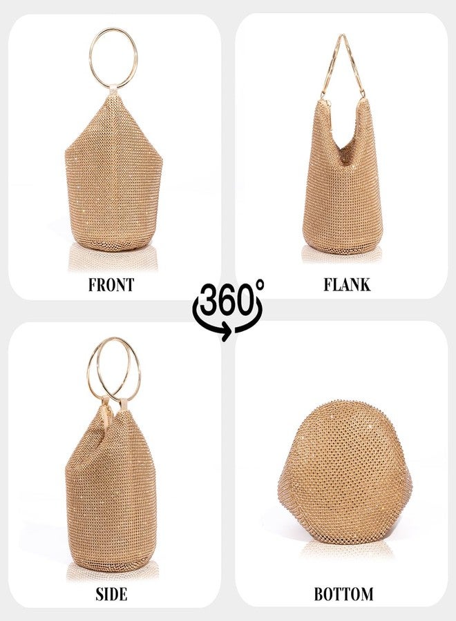 PHILOMENA Rhinestone Top Handle Evening Bag for Women, Sparkly Clutch Purse Elegant Mini Bucket Handbag for Party Wedding Dinner (Gold) - Image 5