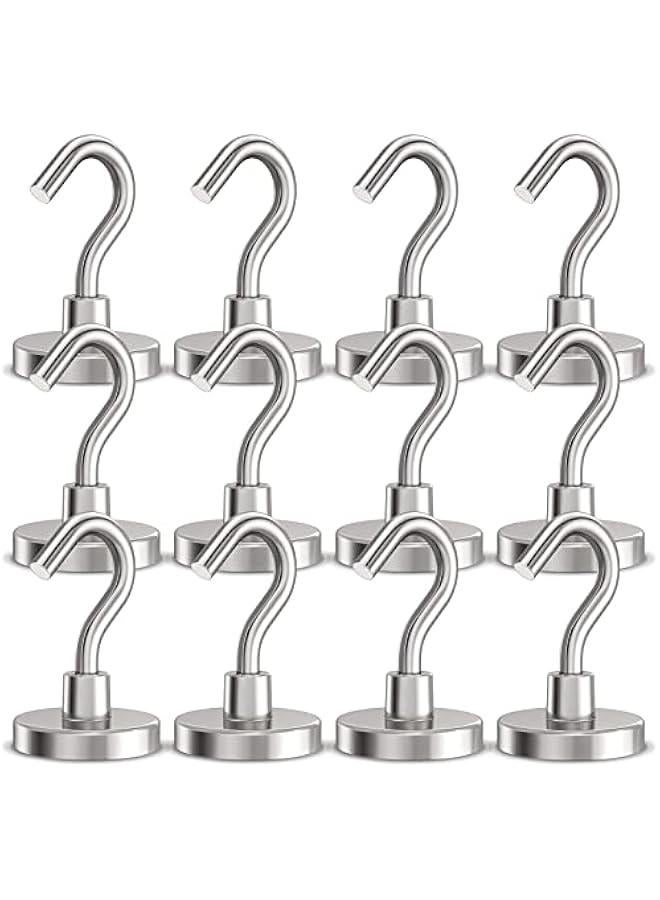 Magnetic Hooks Heavy Duty, 100 lbs Strong Hooks for Hanging, Magnet with Hook for Cruise Cabins, Grill, Fridge, Pack of 12 - Image 1