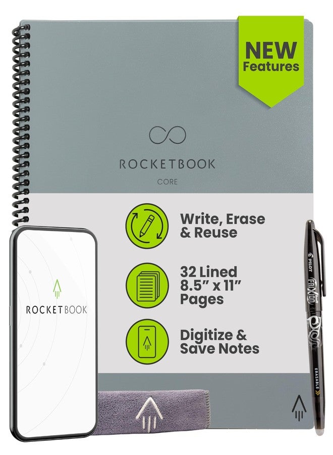 Rocketbook New Core Reusable Spiral Notebook, Letter Size 8.5x11, Gray - Lined Pages, App-Connected, Erasable, Durable Cover, Ideal for School, Work, and Creative Projects - Image 1