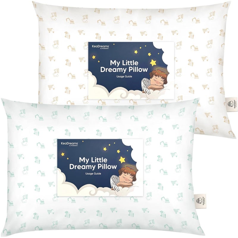 KeaBabies 2-Pack Toddler Pillow 13x18 - Soft Organic Cotton Kids Travel Bed Pillows for Sleeping, School, Nap, Machine Washable, Toddlers 2 to 5, Pillowcase Sold Separately (Excavator) - Image 1