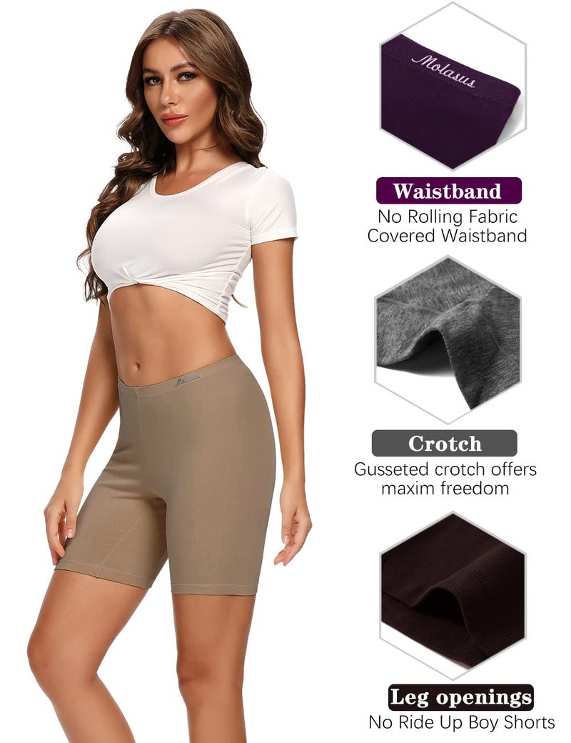 Molasus Womens Boxer briefs Cotton Boy Shorts Underwear Anti Chafing Bike Short Long Leg Under Shorts Multicolor 4 Pack XX-Large - Image 2