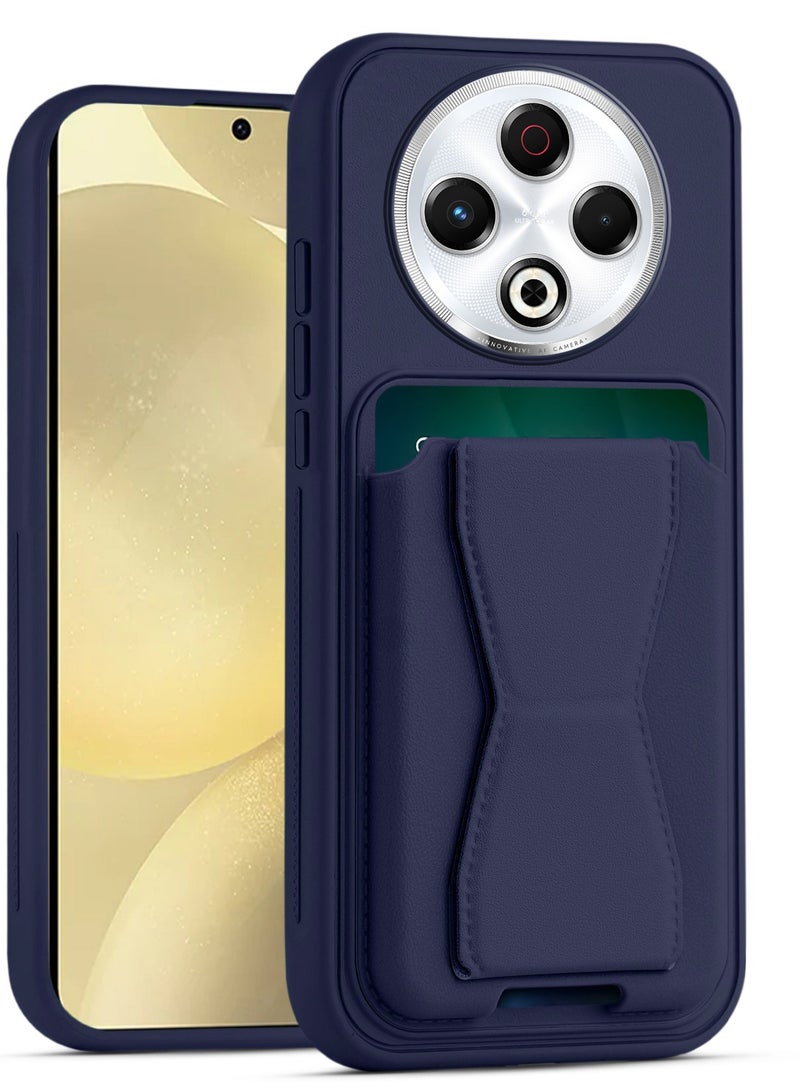 غطاء خلفي من الجلد مع محفظة بطاقات، جراب قابل للطي ومقاوم للصدمات متوافق مع تكنو سبارك 30 (أزرق)