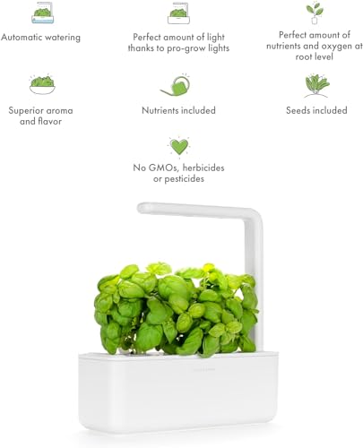 CLICK AND GROW طقم حديقة الأعشاب الداخلية Click & Grow مع ضوء نمو | حديقة ذكية لمطبخ المنزل على حافة النافذة | أسهل من نظام الزراعة المائية | مجموعة بدء زراعة الخضروات (تتضمن 3 كبسولات ريحان)، أبيض - Image 2