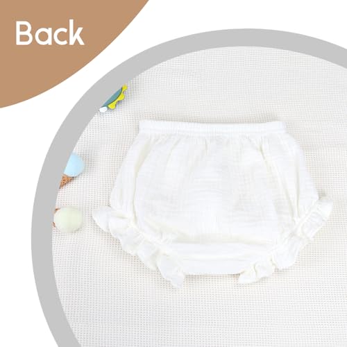 Poocen 5pcs Toddler Baby Girls Boy White Ruffled Bloomers Diaper Cover Cotton Linen Bloomer Shorts Underwear - Image 5