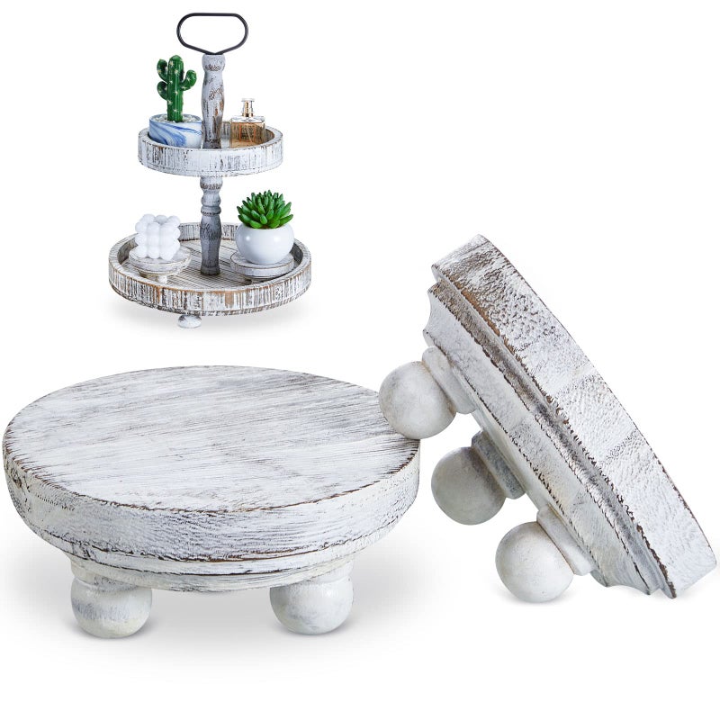 Yalikop Yalikop Set of 2 Mini Wood Risers for Decor Round Wooden Riser Small Wooden Stool Display Stand Farmhouse Rustic Wood Pedestal for Plant Pot Tiered Tray Decor Cake Food Collection DisplayWhite 