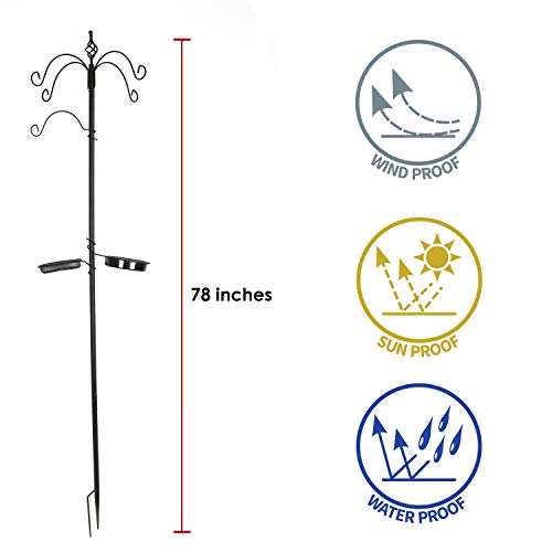 CLEVER GARDEN 5-Hook Outdoor Bird Feeding Station, Metal Multi Feeder Kit Stand for Attracting Wild Birds and Hanging Planters - Image 2