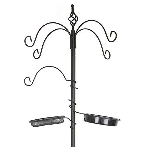 CLEVER GARDEN 5-Hook Outdoor Bird Feeding Station, Metal Multi Feeder Kit Stand for Attracting Wild Birds and Hanging Planters - Image 1