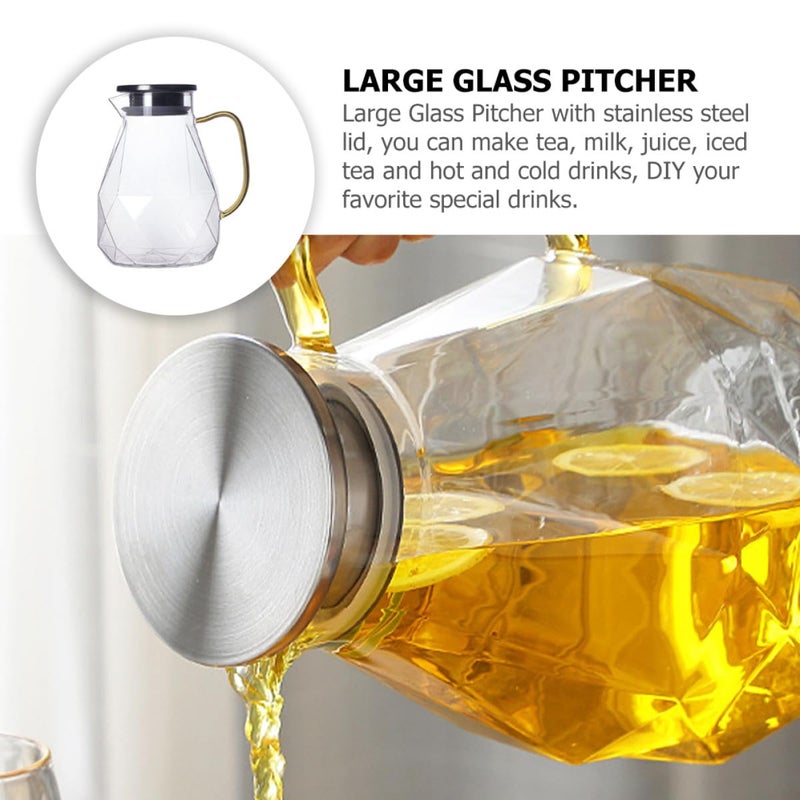Large Glass Pitcher with Lid 1500ml Cold Water Jug for Iced Tea Juice Kitchen Serveware - Image 4