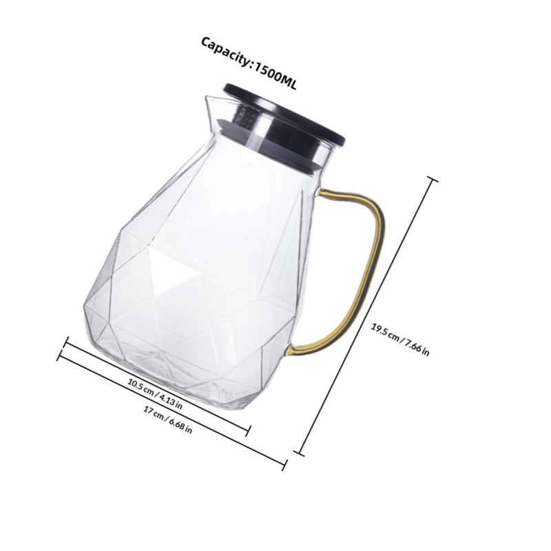 Large Glass Pitcher with Lid 1500ml Cold Water Jug for Iced Tea Juice Kitchen Serveware - Image 3