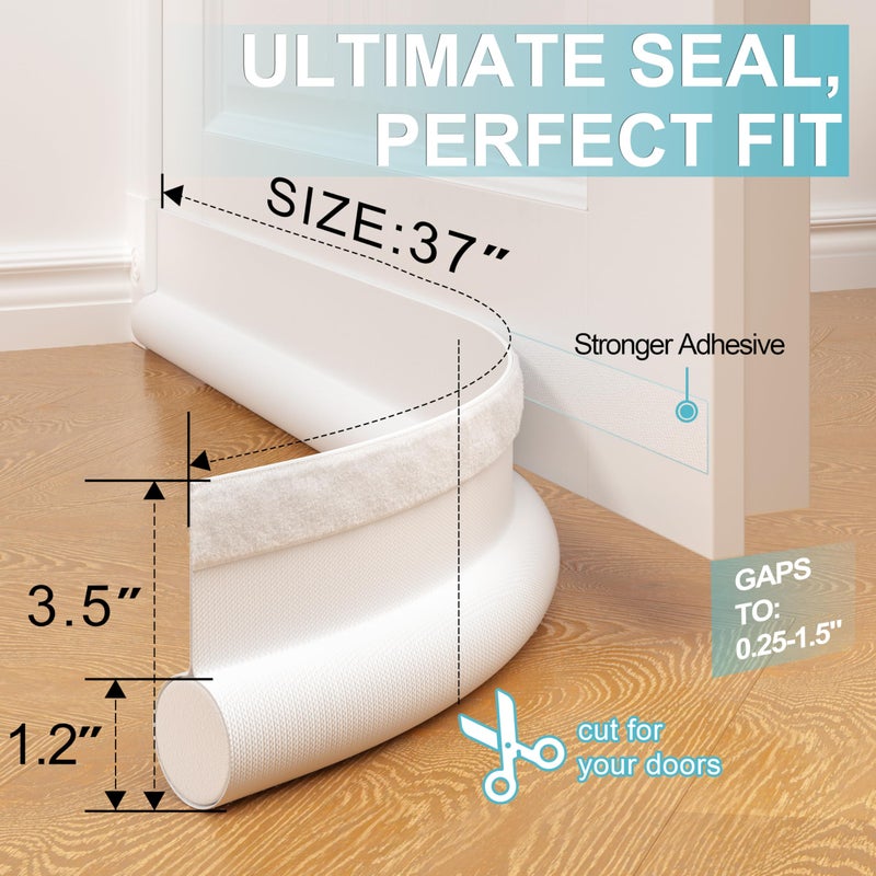 SYIPO Door Draft Stopper Bottom One Sided Door Draft Blockersï¼Œ37" Cutable Under Door Draft Blocker Insulator Door Sweep Weather Stripping Soundproofï¼ŒFits for Interiorï¼Exterior Doorsï¼Œ1 Pack,White - Image 2