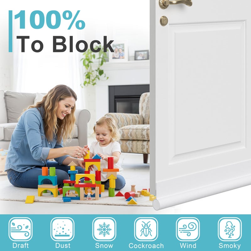 SYIPO Door Draft Stopper Bottom One Sided Door Draft Blockersï¼Œ37" Cutable Under Door Draft Blocker Insulator Door Sweep Weather Stripping Soundproofï¼ŒFits for Interiorï¼Exterior Doorsï¼Œ1 Pack,White - Image 5