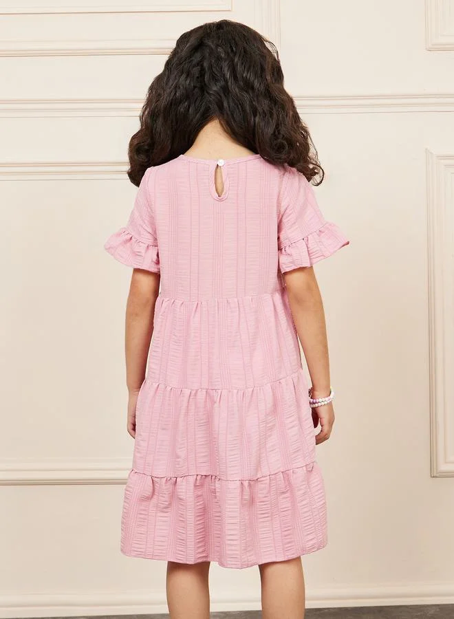 Styli Textured Stripe Detail Tiered Dress