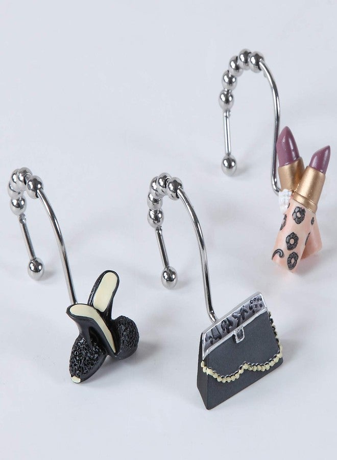 BESTRIPES Shower Curtain Hooks Rings, Set of 12 Stainless Steel Decorative Shower Curtain Hooks for Bathroom Shower Rods Curtains (High-Heels, Handbag, Lipstick) - Image 1