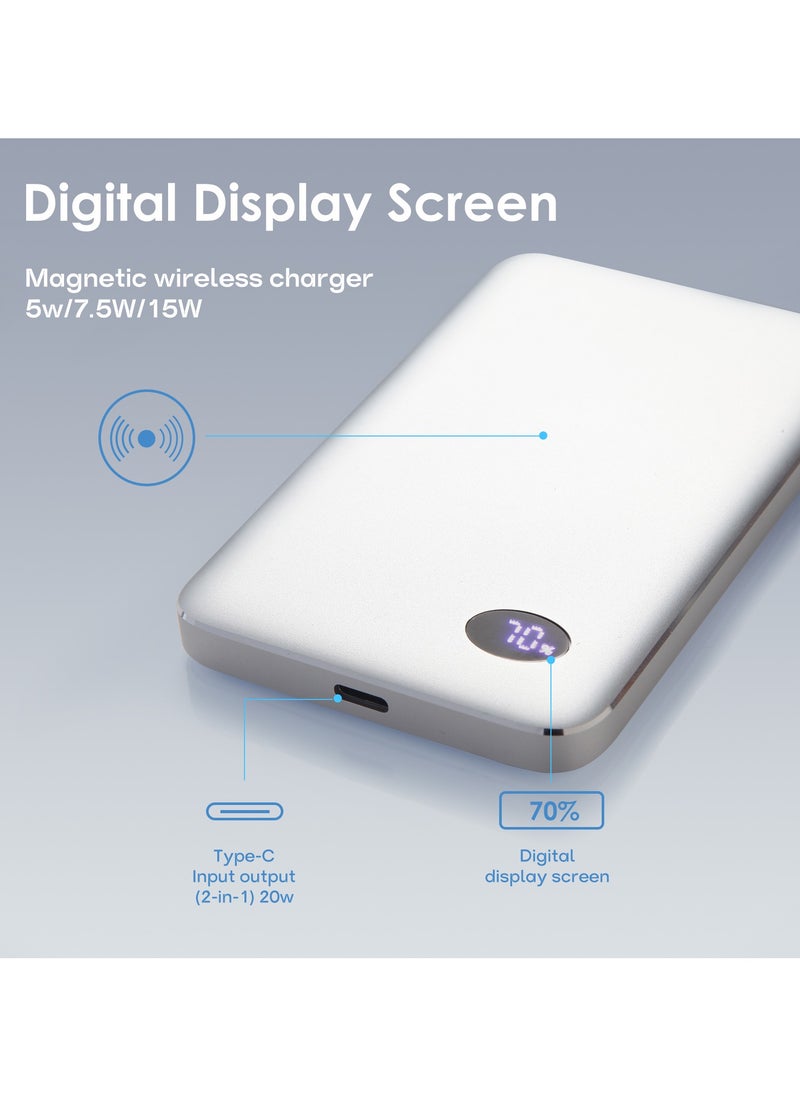 luminum - Ultra-Slim Magnetic Wireless Portable Power Bank with LCD Display 5000mAH,PD Fast Charging USB-C Battery Pack Compatible with Magsafe - Image 1