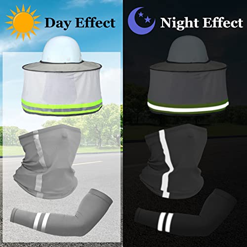 SATINIOR 8 Pcs Sun Hard Hat Neck Protection High Visibility Full Brim Mesh Sun Protection Neck Gaiter Bandana Face Scarf with UV Strap Arm Sleeves for Summer Hard Hat Accessories(Gray) - Image 2