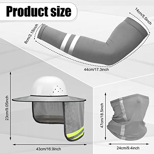 SATINIOR 8 Pcs Sun Hard Hat Neck Protection High Visibility Full Brim Mesh Sun Protection Neck Gaiter Bandana Face Scarf with UV Strap Arm Sleeves for Summer Hard Hat Accessories(Gray) - Image 3