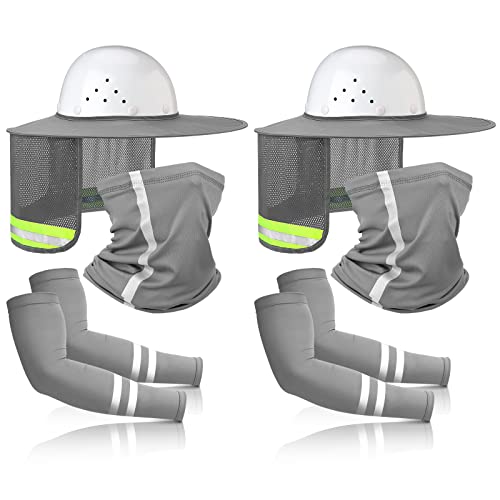 SATINIOR 8 Pcs Sun Hard Hat Neck Protection High Visibility Full Brim Mesh Sun Protection Neck Gaiter Bandana Face Scarf with UV Strap Arm Sleeves for Summer Hard Hat Accessories(Gray) - Image 1