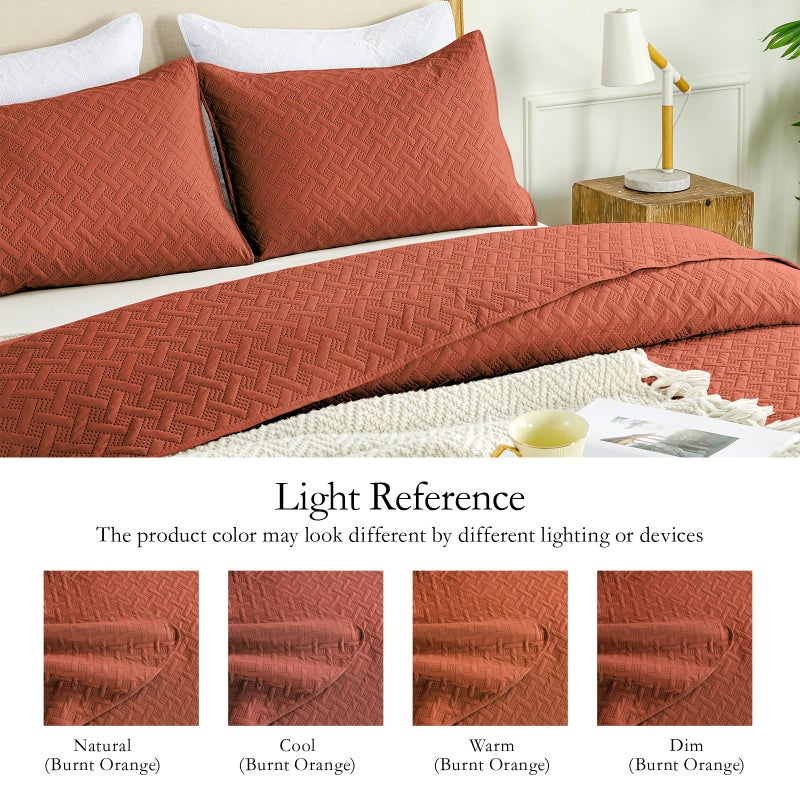FLYMME King Size Quilt Bedding Set Burnt Orange Lightweight Bedspreads Set Modern Style Geometric Weave Stripe Pattern Soft Microfiber Bed Coverlet 3 Pieces (1 Quilt  2 Shams) - Image 5