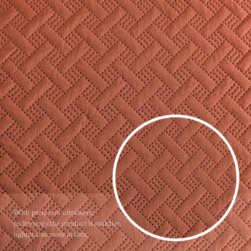 FLYMME King Size Quilt Bedding Set Burnt Orange Lightweight Bedspreads Set Modern Style Geometric Weave Stripe Pattern Soft Microfiber Bed Coverlet 3 Pieces (1 Quilt  2 Shams) - Image 3