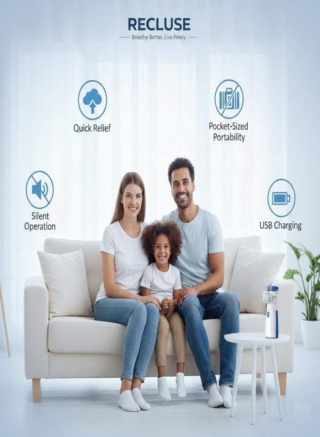 RECLUSE Mini Rechargeable Portable Mesh Nebulizer Machine & Facial Steamer,USB Handheld Ultrasonic Mesh Nebulizer for Adults & Kids,Silent Travel,Cough,Allergy,Sinus Relief & Deep Facial Steam Therapy - Image 4