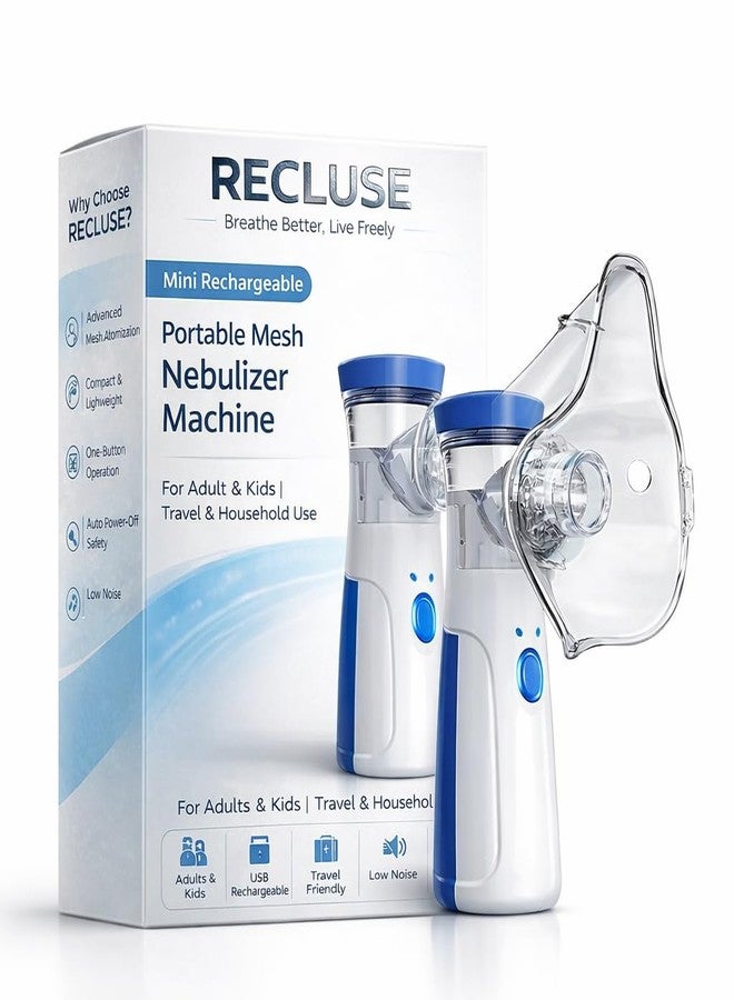 RECLUSE Mini Rechargeable Portable Mesh Nebulizer Machine & Facial Steamer,USB Handheld Ultrasonic Mesh Nebulizer for Adults & Kids,Silent Travel,Cough,Allergy,Sinus Relief & Deep Facial Steam Therapy - Image 1