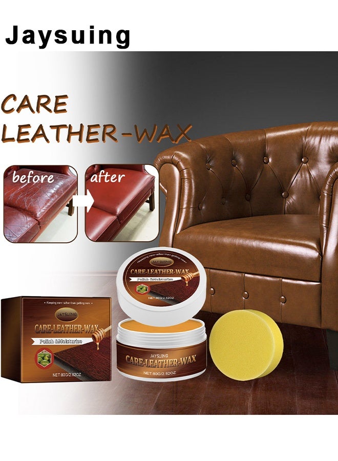 Jaysuing Leather Care Wax, Furniture Leather Scratch Remover, Leather Couch Scratch Repair, Leather Salve With Sponge, Leather Salve For Furniture, Suitable For Furniture Leather Sofa Car Seats, 80G - Image 2