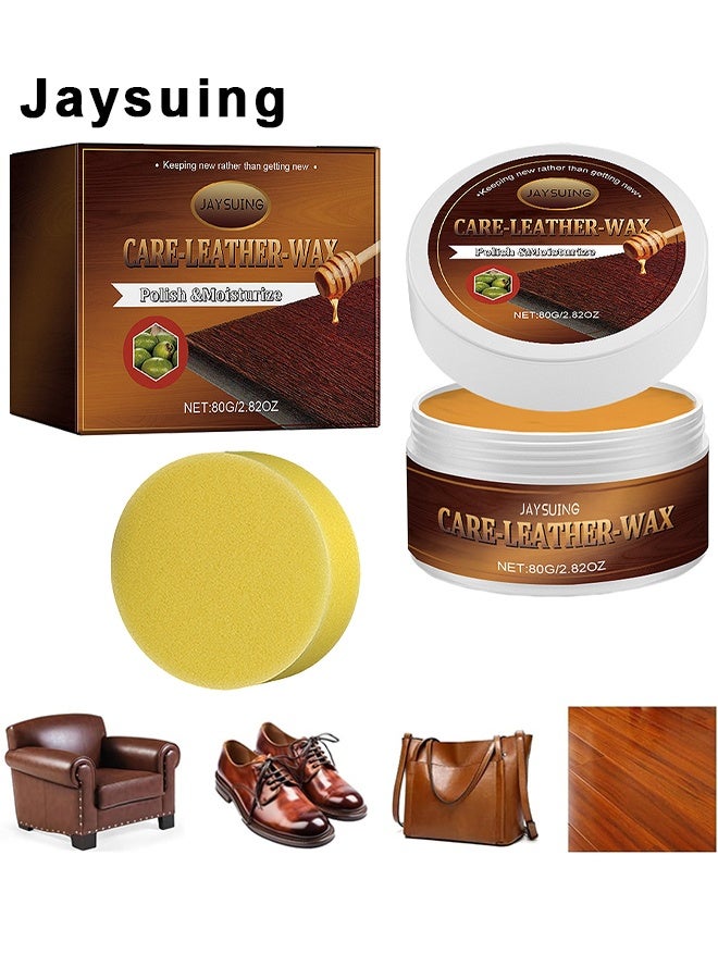Jaysuing Leather Care Wax, Furniture Leather Scratch Remover, Leather Couch Scratch Repair, Leather Salve With Sponge, Leather Salve For Furniture, Suitable For Furniture Leather Sofa Car Seats, 80G - Image 1