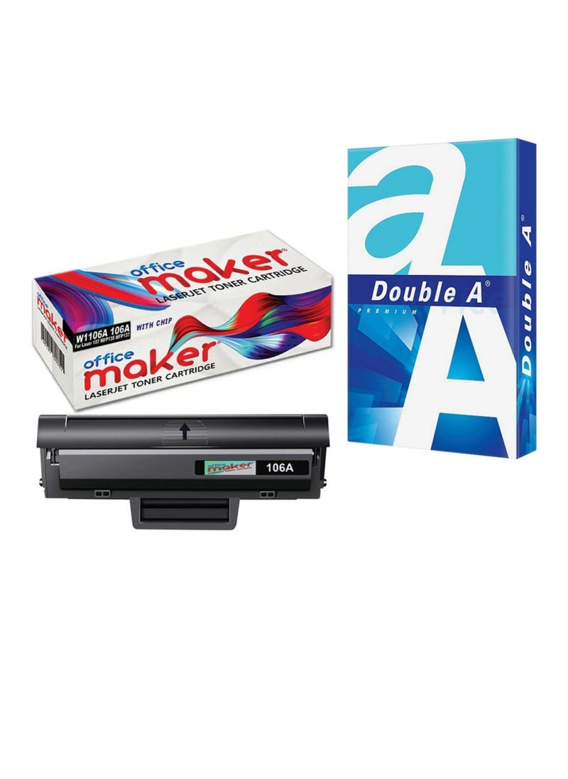 أوفيس ميكر خرطوشة حبر سوداء 106A من Office Maker مع رزمة ورق نسخ مزدوجة مقاس A4  - Image 1