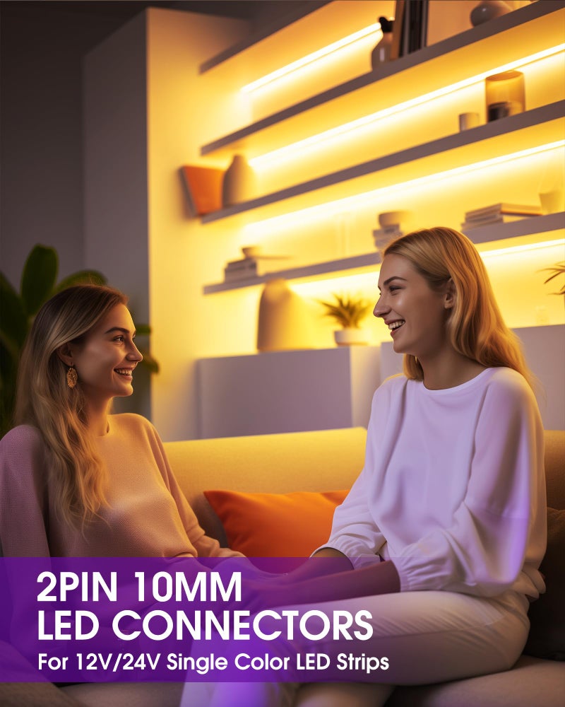 HitLights 12 Pack LED Connector 2 Pin 10mm Solderless LED Tape Lights Connector Transparent LED Strip Lights Connectors with Screwdriver Strip to Wire for 12V 24V Single Color LED Light Strips - Image 2
