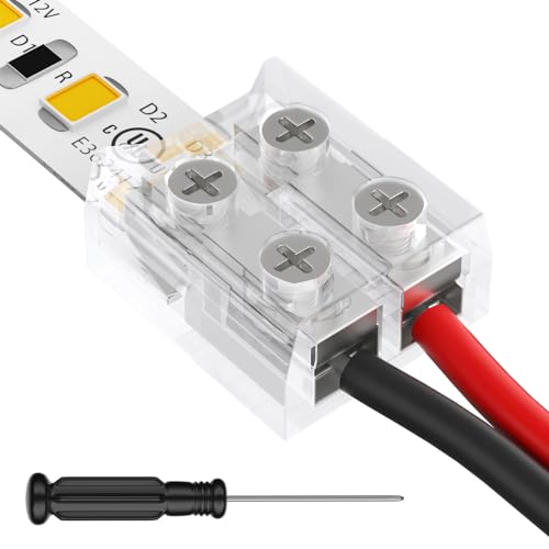 HitLights 12 Pack LED Connector 2 Pin 10mm Solderless LED Tape Lights Connector Transparent LED Strip Lights Connectors with Screwdriver Strip to Wire for 12V 24V Single Color LED Light Strips - Image 1