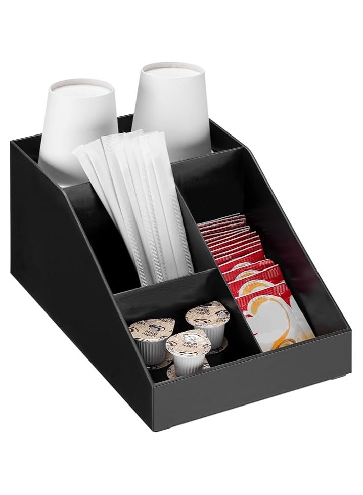 أخوة ثلاثي الأبعاد منظم محطة القهوة بأربع حجيرات - منظم قهوة للسكر والكريمر والأكواب والشاي - منظم بار القهوة للمكتب وتنظيم سطح المطبخ - Image 1