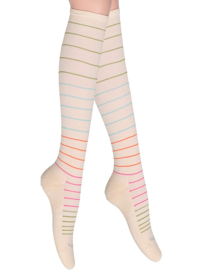 SocksLane Cotton Compression Socks, 15-20 mmHg Graduated Support, Knee-High Medical Compression (Nude Stripes S/M) - Image 1
