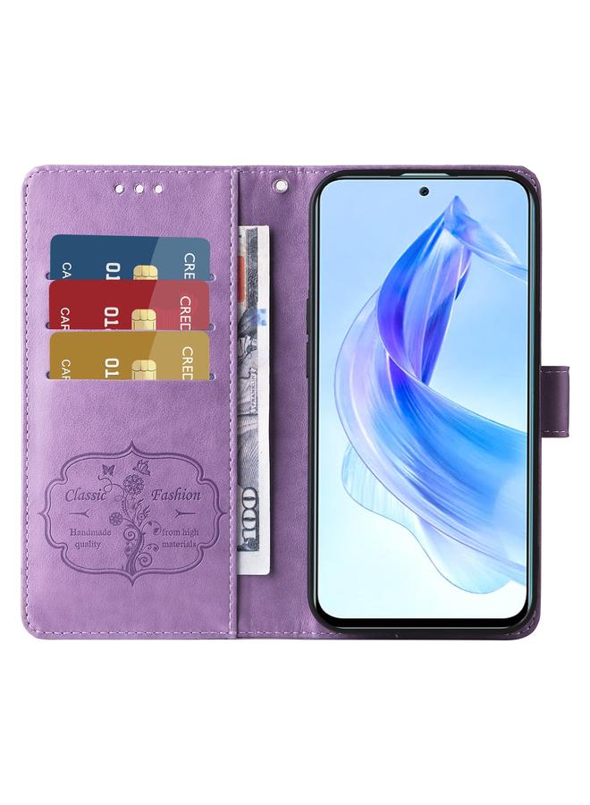 اس-توب جراب هاتف جلدي منقوش عليه زهور الفراشة لهاتف Honor X50i 5G / 90 Lite - Image 4