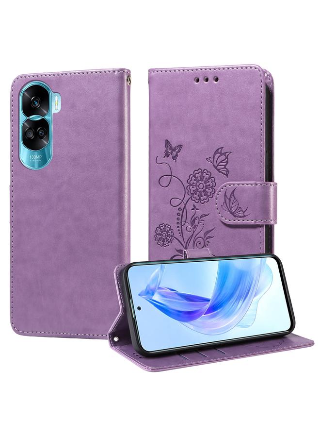 اس-توب جراب هاتف جلدي منقوش عليه زهور الفراشة لهاتف Honor X50i 5G / 90 Lite - Image 1