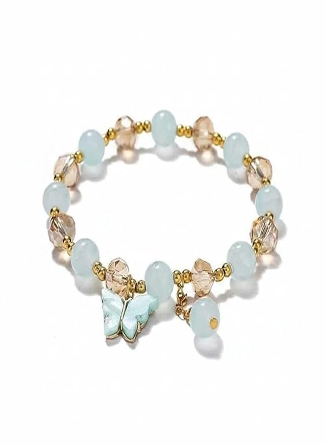 SUKHAD Sky Blue Butterfly Charm Bracelet for Women & Girls | Crystal Beaded Stretch Bracelet | Cute Butterfly Jewelry | Fashion Gift Bracelet for Girls - Image 1